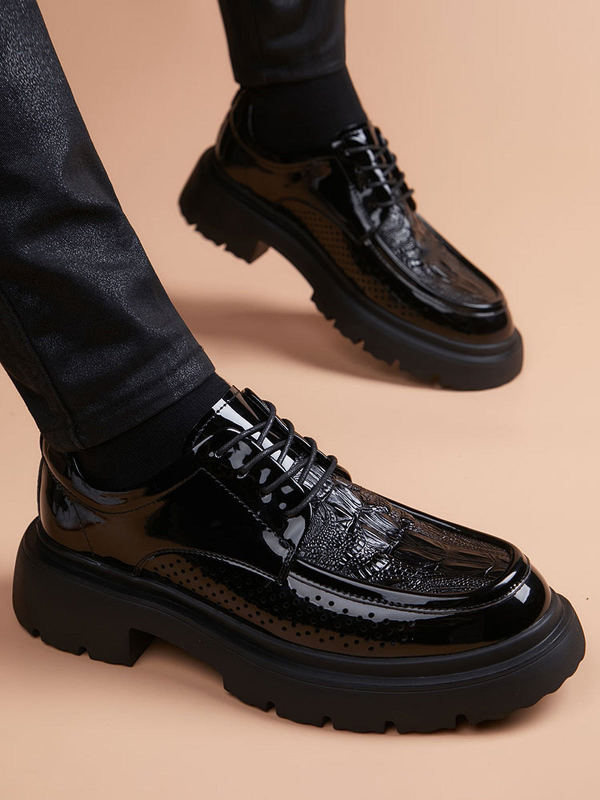 Handcrafted leather shoe detail