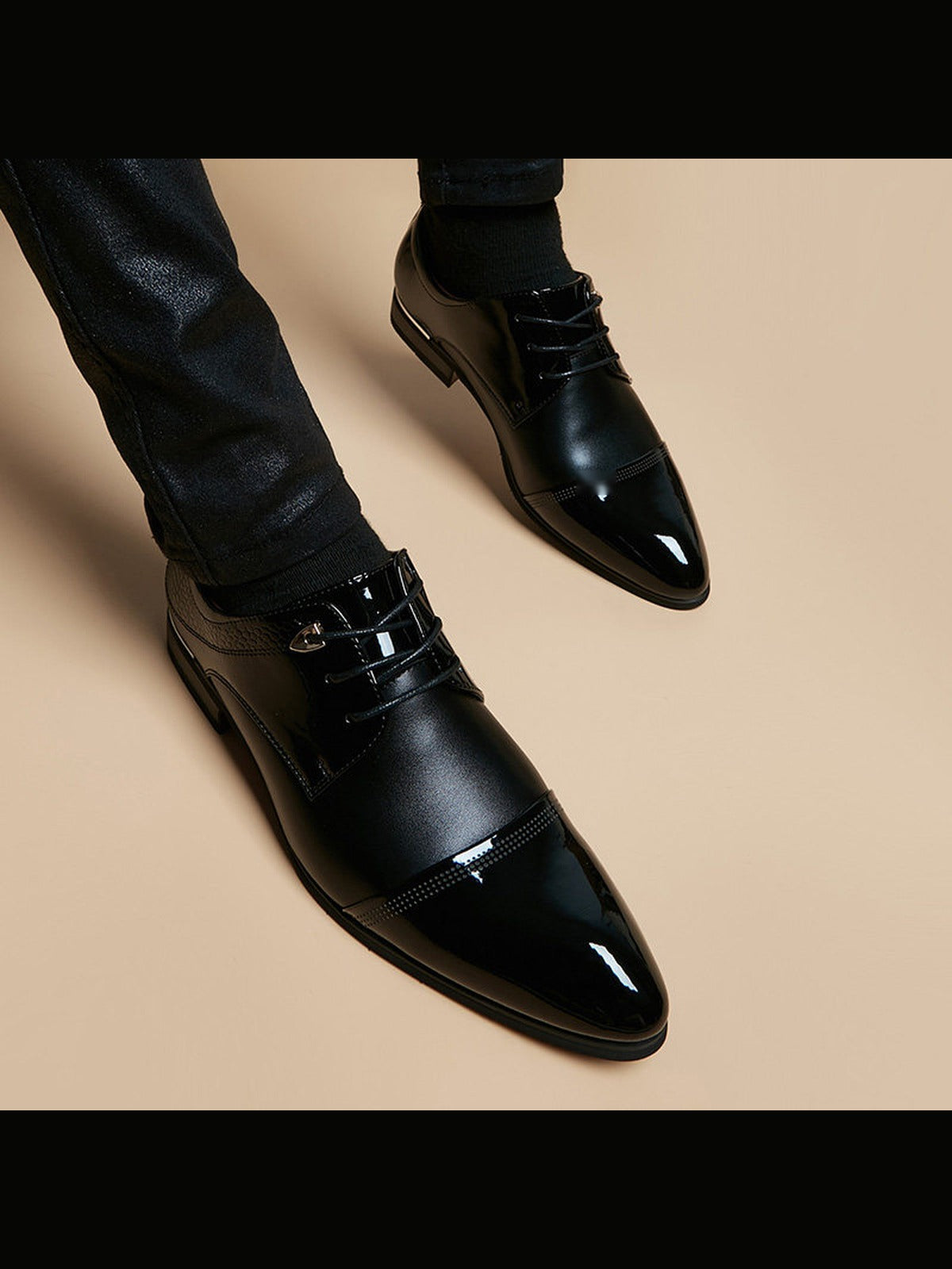 Black handcrafted genuine leather shoes - color image