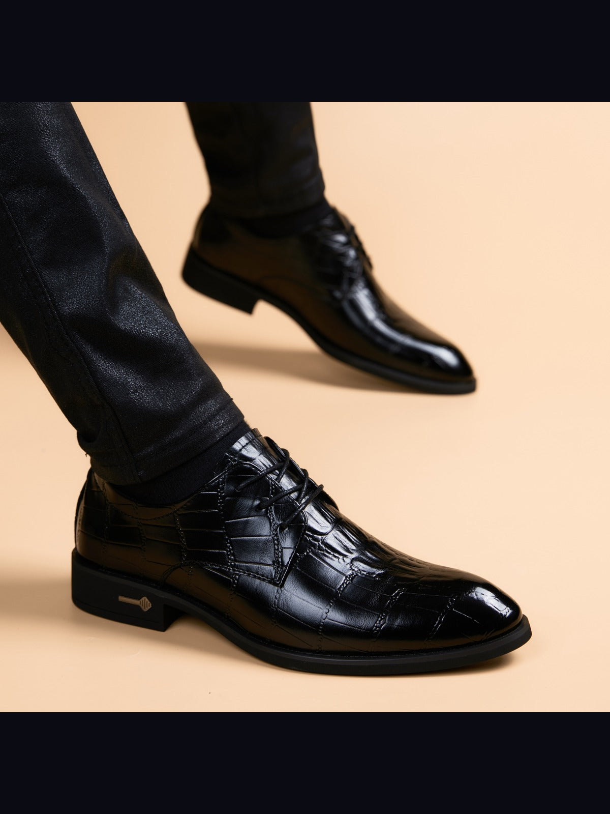 Black handcrafted genuine leather shoes - color image